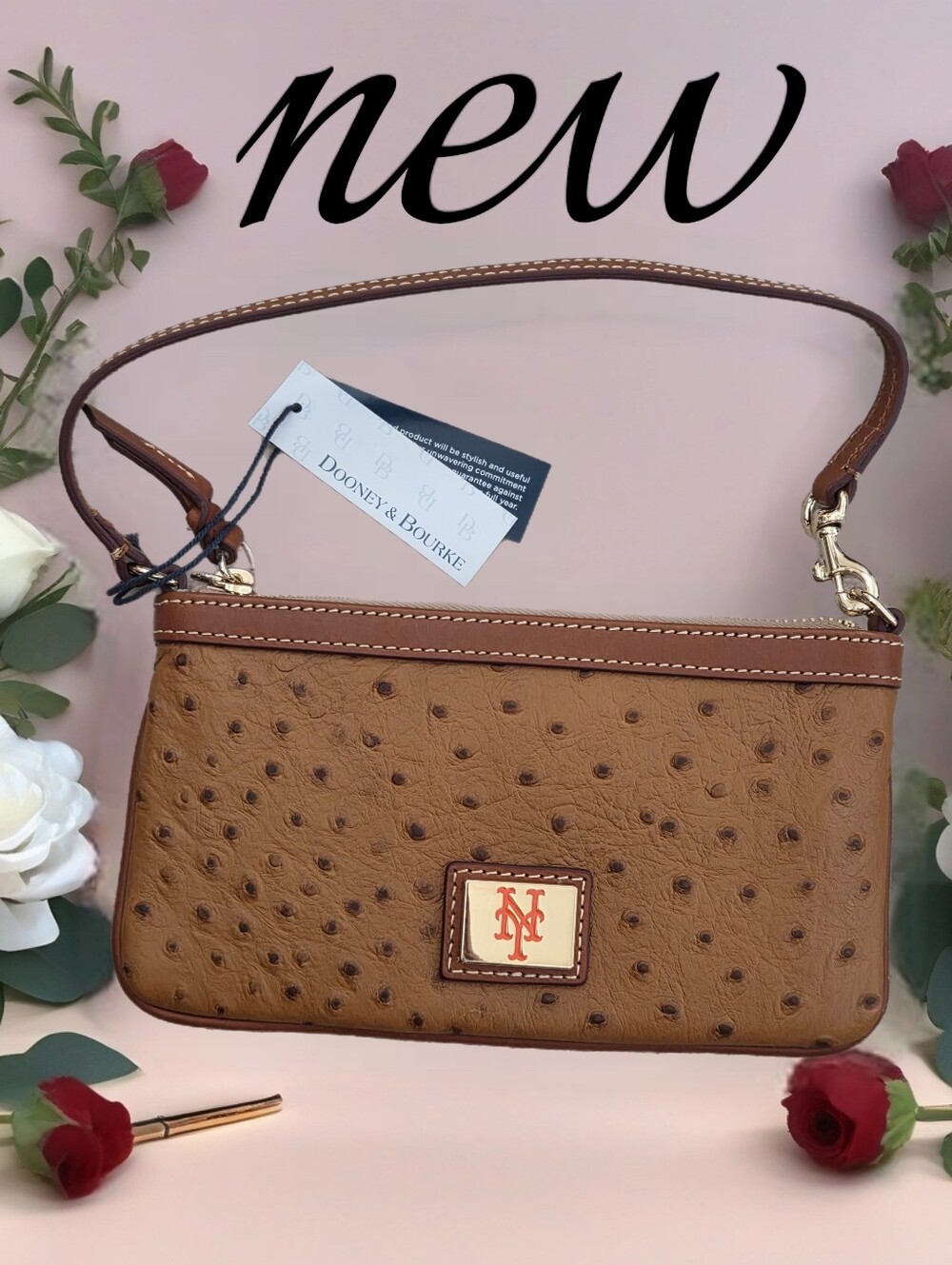 Dooney & Bourke Ostrich Embossed wristlet Bag leather NY Mets